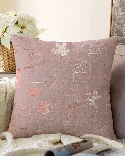 Ružová obliečka na vankúš s prímesou bavlny Minimalist Cushion Covers Succulent, 55 x 55 cm