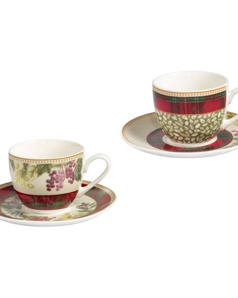 Súprava 2 porcelánových šálok s tanierikmi Brandani Sottobosco Porcelain