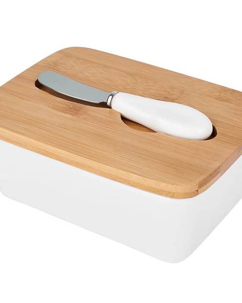 Keramická cukernička s dreveným vekom + biely nožík