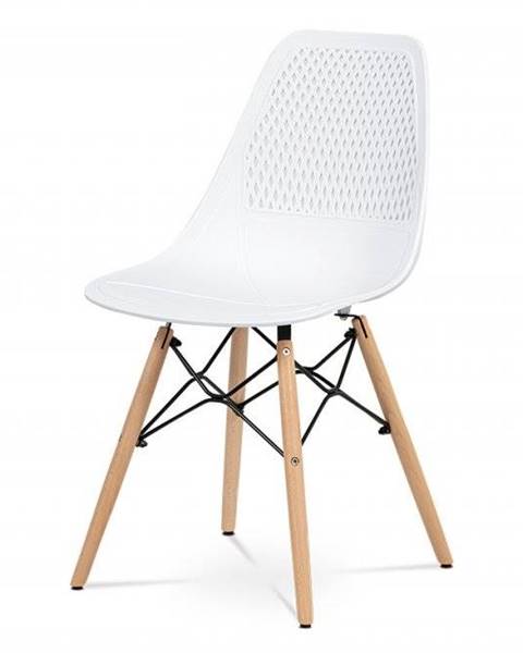 AUTRONIC CT-521 WT jedálenská stolička, biely plast, masiv prírodný buk, kov čierny