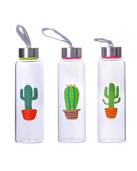 TORO Sklenená fľaša s viečkom TORO 390ml Kaktus MIX motívov