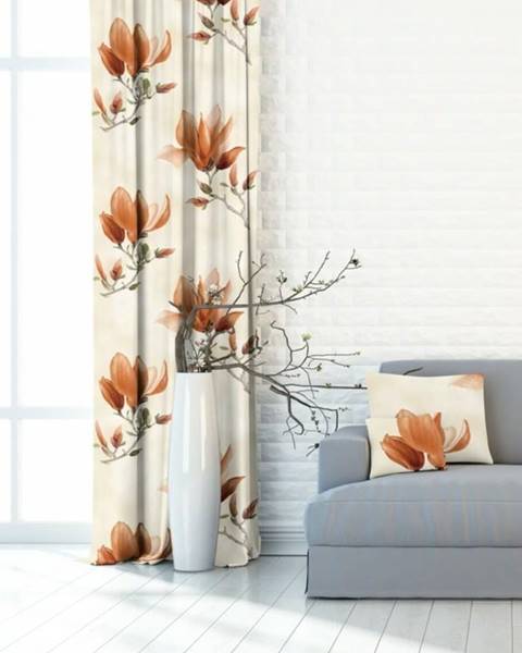 Záves dekoračná alebo látka, OXY Magnolie, béžovo oranžová, 150 cm