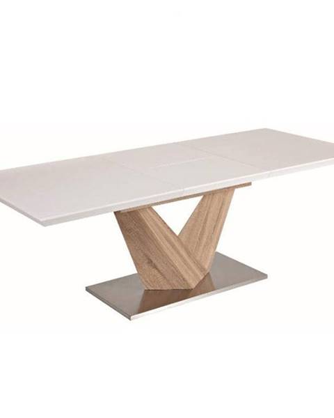 Jedálenský stôl biela extra vysoký lesk HG/dub sonoma DURMAN P2 poškodený tovar
